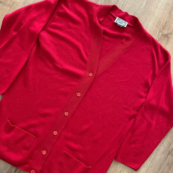 VTG 70s Kenneth Too! Red Boyfriend Cardigan USA Size L - Picture 1 of 6